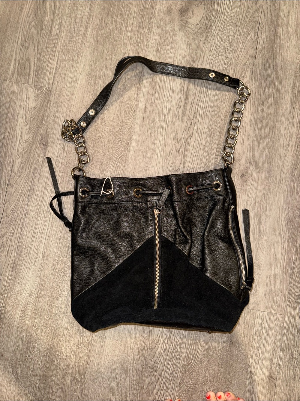 Marc Fisher Black Chain-Detail Bucket Shoulder Bag
